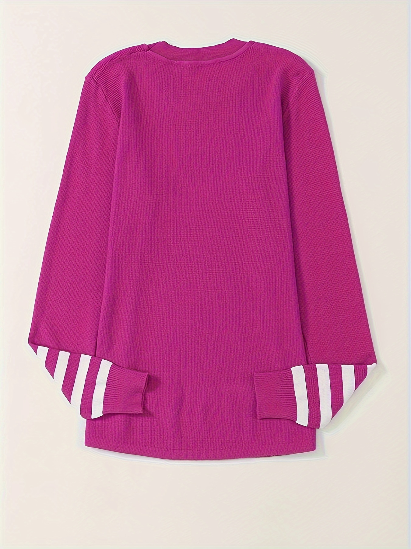 womens sweater striped sleeve plain knit sweater details 3