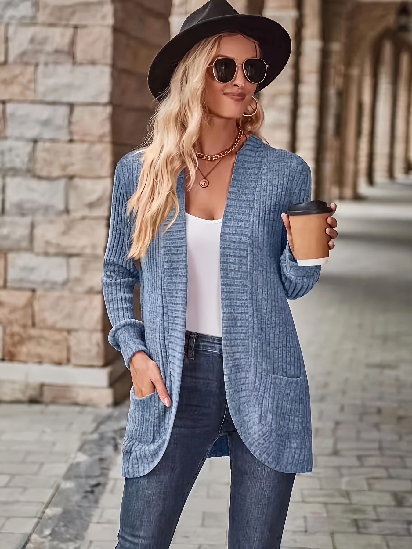 solid open front cardigan casual long sleeve drop shoulder outwear for spring fall womens clothing details 15