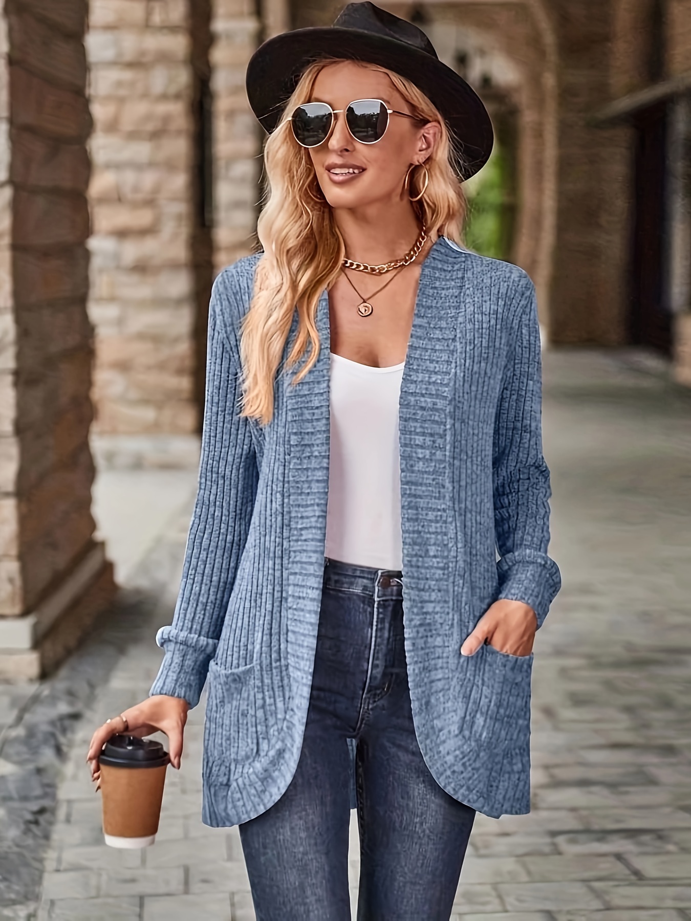 solid open front cardigan casual long sleeve drop shoulder outwear for spring fall womens clothing details 17