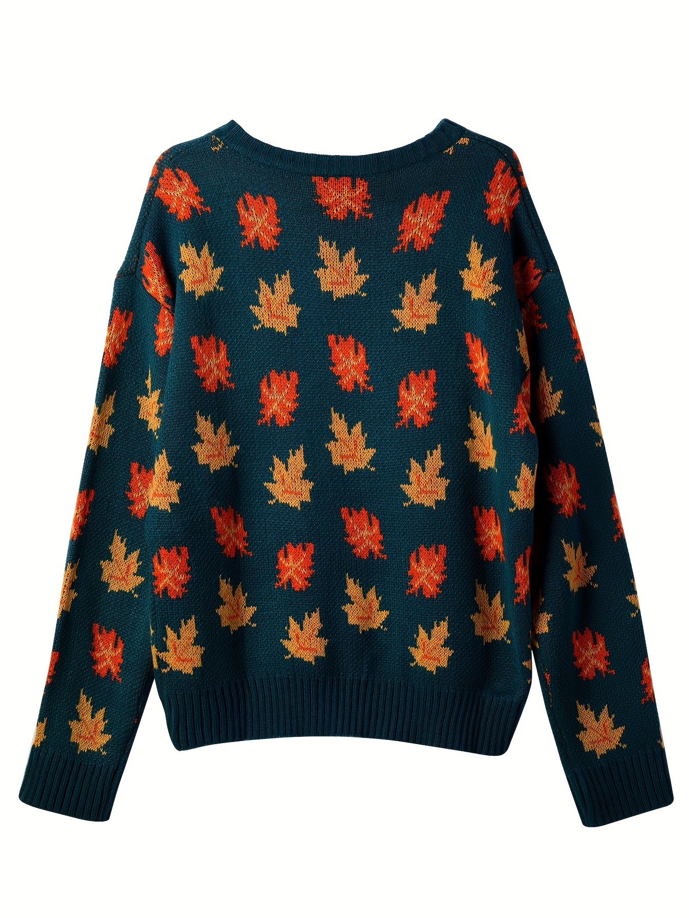 maple leaf pattern crew neck sweater casual long sleeve stylish pullover sweater womens clothing details 2