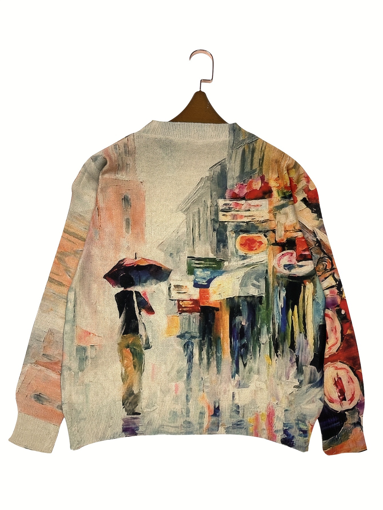 graphic print crew neck sweater casual long sleeve lightweight pullover sweater womens clothing details 3