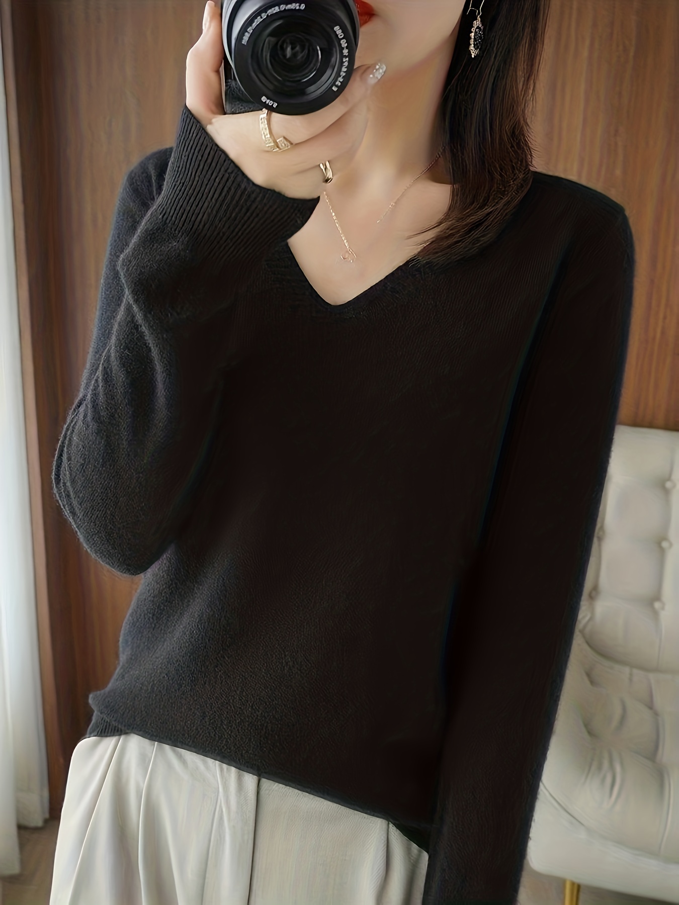 valentines day long sleeve knitted sweater v neck elegant casual top womens clothing details 5