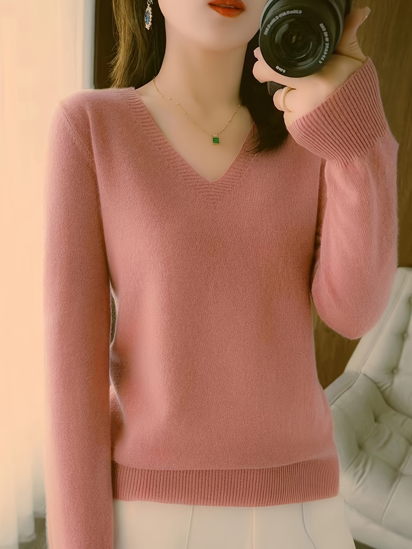 valentines day long sleeve knitted sweater v neck elegant casual top womens clothing details 12