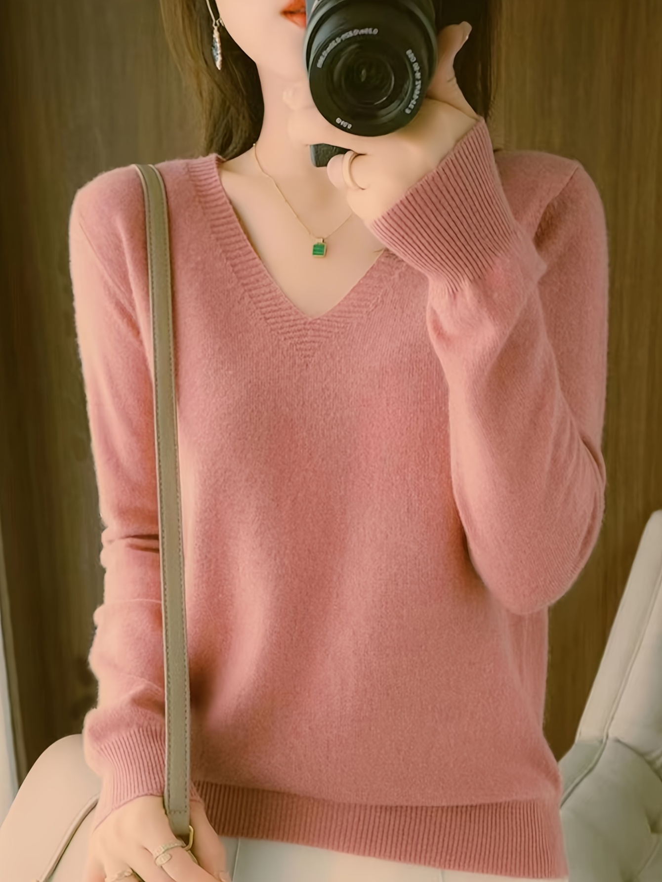 valentines day long sleeve knitted sweater v neck elegant casual top womens clothing details 14