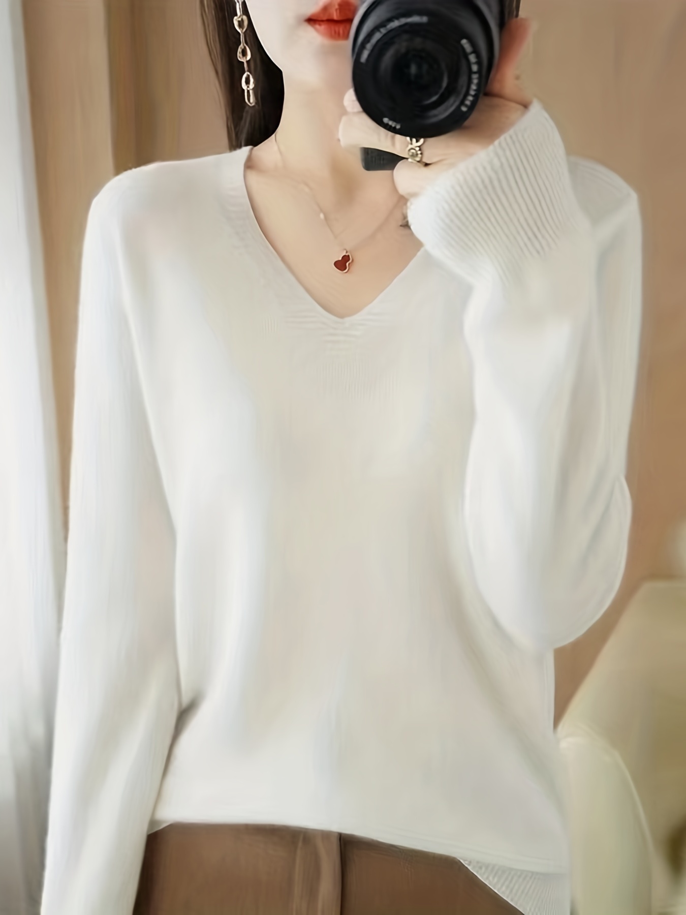 valentines day long sleeve knitted sweater v neck elegant casual top womens clothing details 24