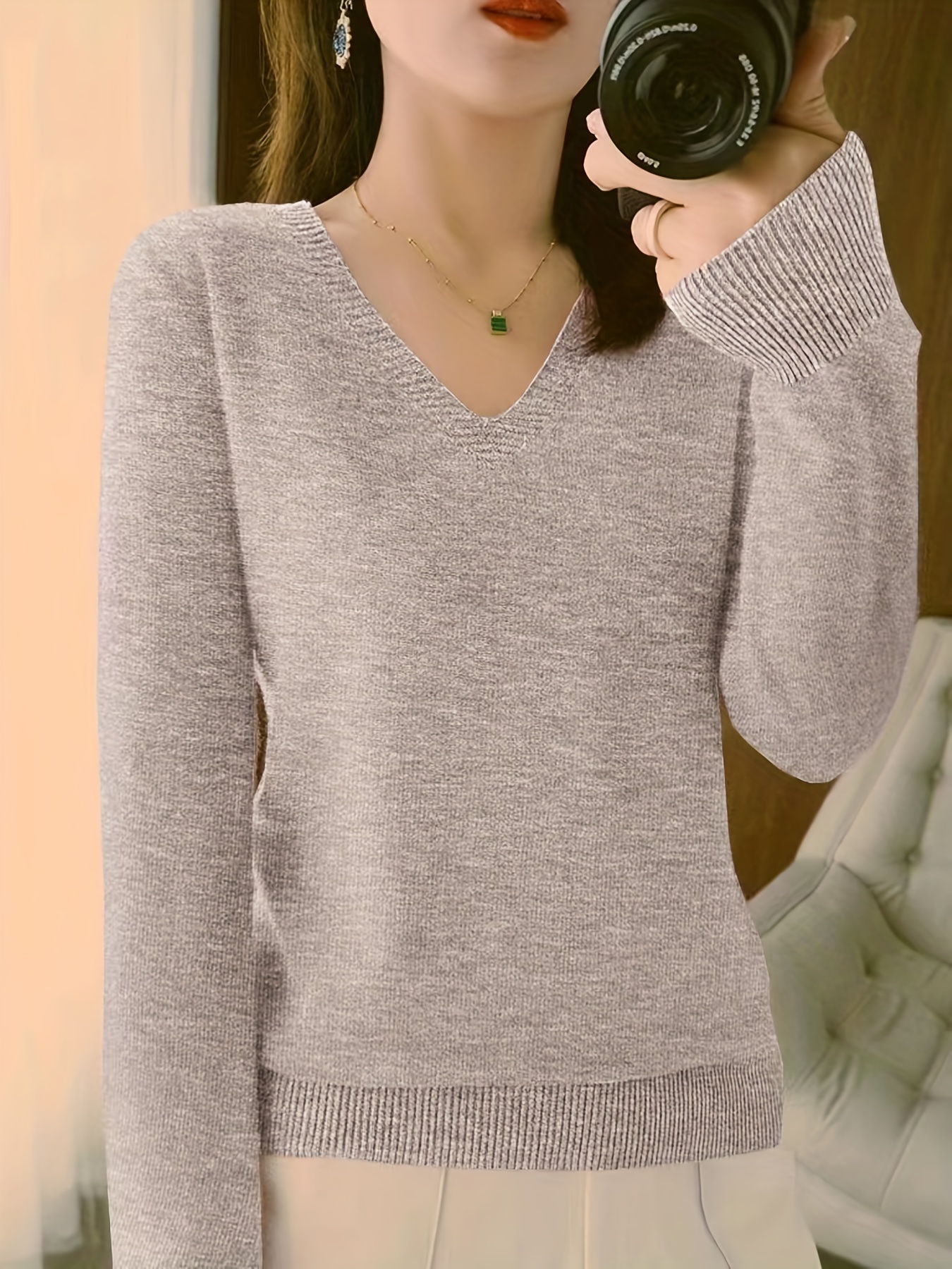 valentines day long sleeve knitted sweater v neck elegant casual top womens clothing details 32