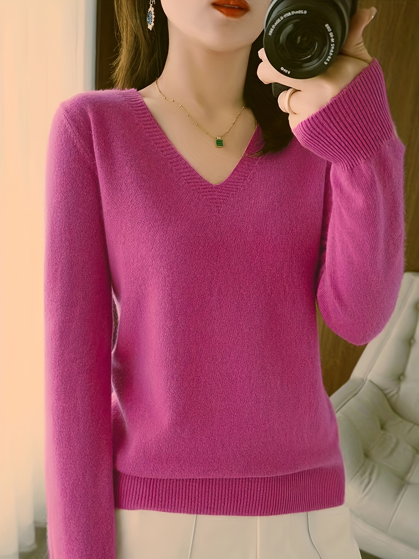 valentines day long sleeve knitted sweater v neck elegant casual top womens clothing details 39