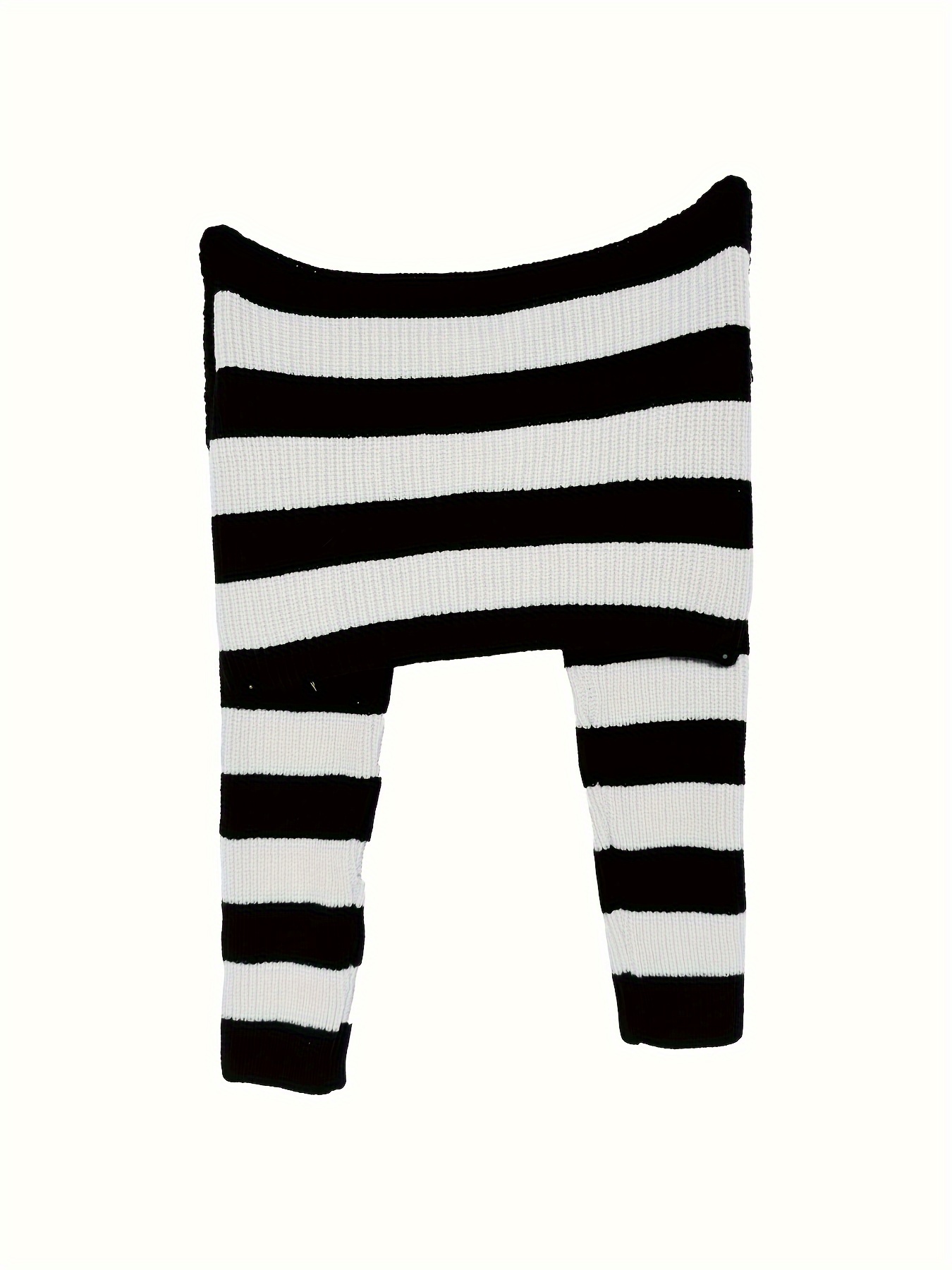 striped off shoulder knitted top casual long sleeve crop sweater for spring fall womens clothing details 1