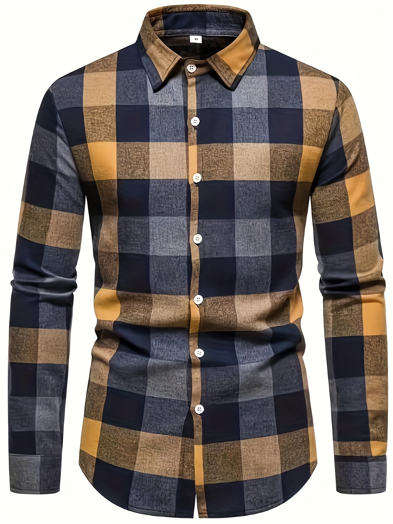 plaid pattern mens casual retro long sleeve button up shirt for spring fall outdoor details 0