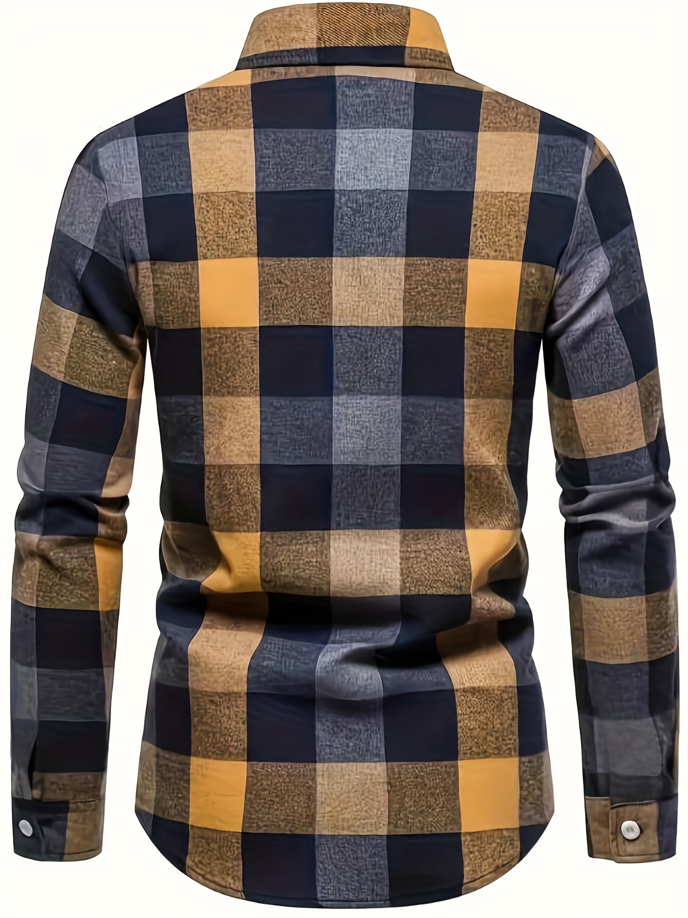 plaid pattern mens casual retro long sleeve button up shirt for spring fall outdoor details 1