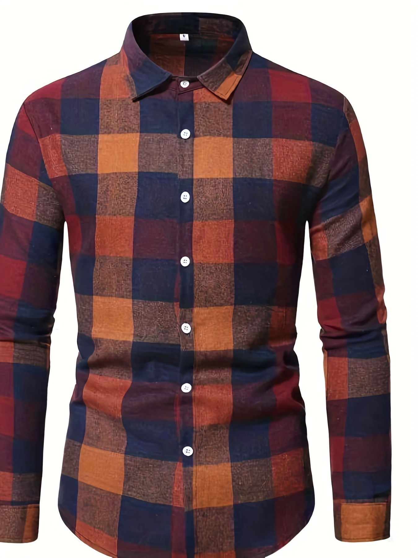 plaid pattern mens casual retro long sleeve button up shirt for spring fall outdoor details 5