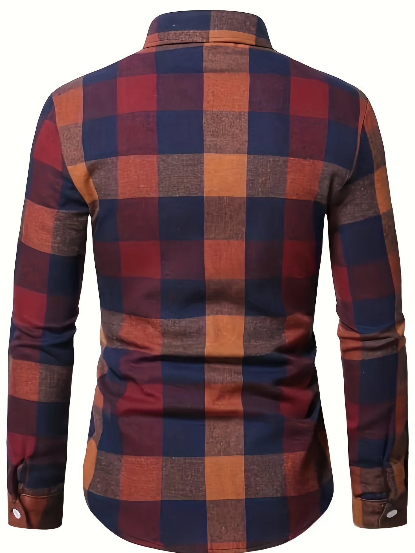 plaid pattern mens casual retro long sleeve button up shirt for spring fall outdoor details 6