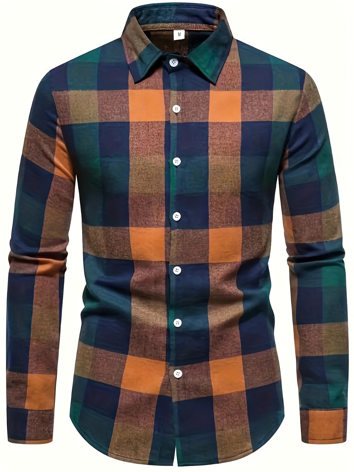 plaid pattern mens casual retro long sleeve button up shirt for spring fall outdoor details 11