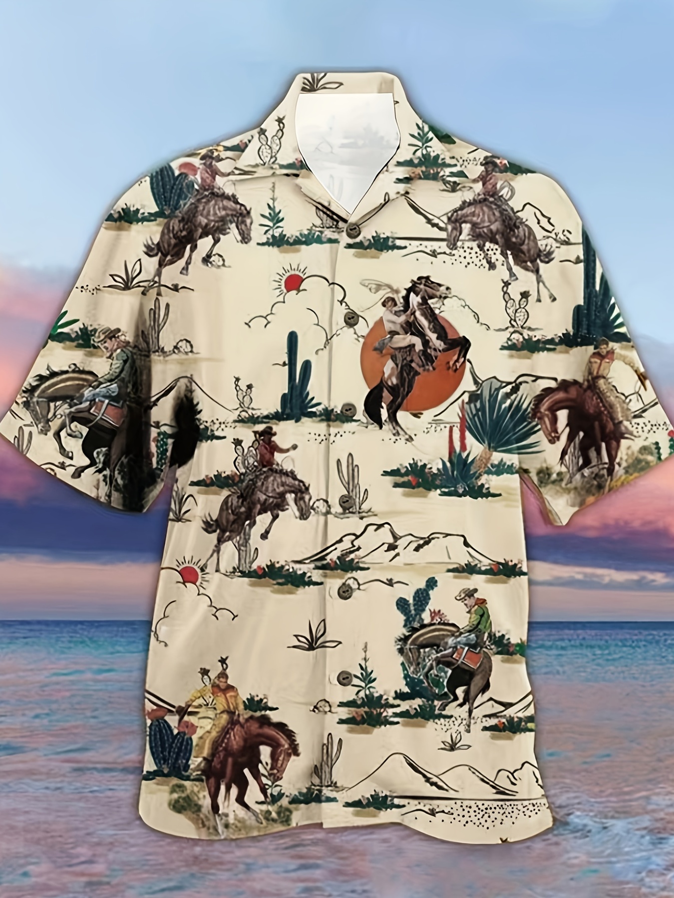 funny flamingo cowboy other pattern all over print mens casual short sleeve hawaiian shirt mens shirt for summer vacation resort details 15