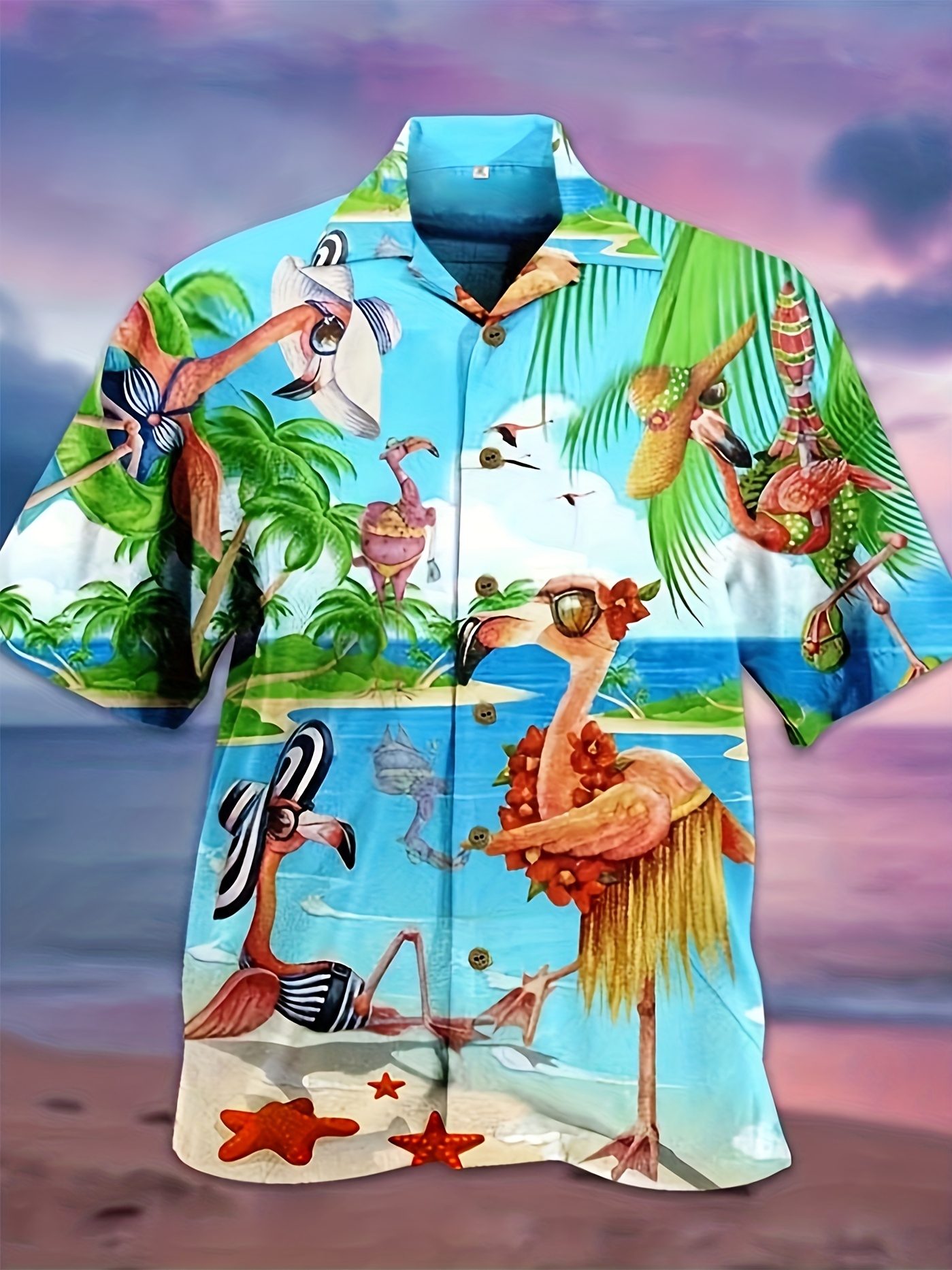 funny flamingo cowboy other pattern all over print mens casual short sleeve hawaiian shirt mens shirt for summer vacation resort details 20