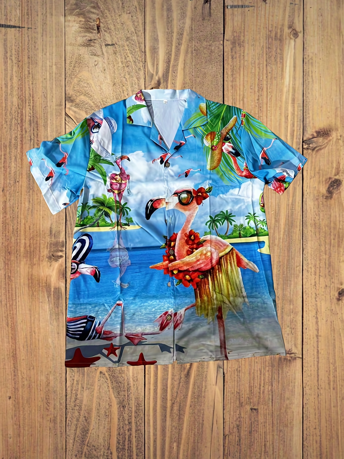 funny flamingo cowboy other pattern all over print mens casual short sleeve hawaiian shirt mens shirt for summer vacation resort details 21