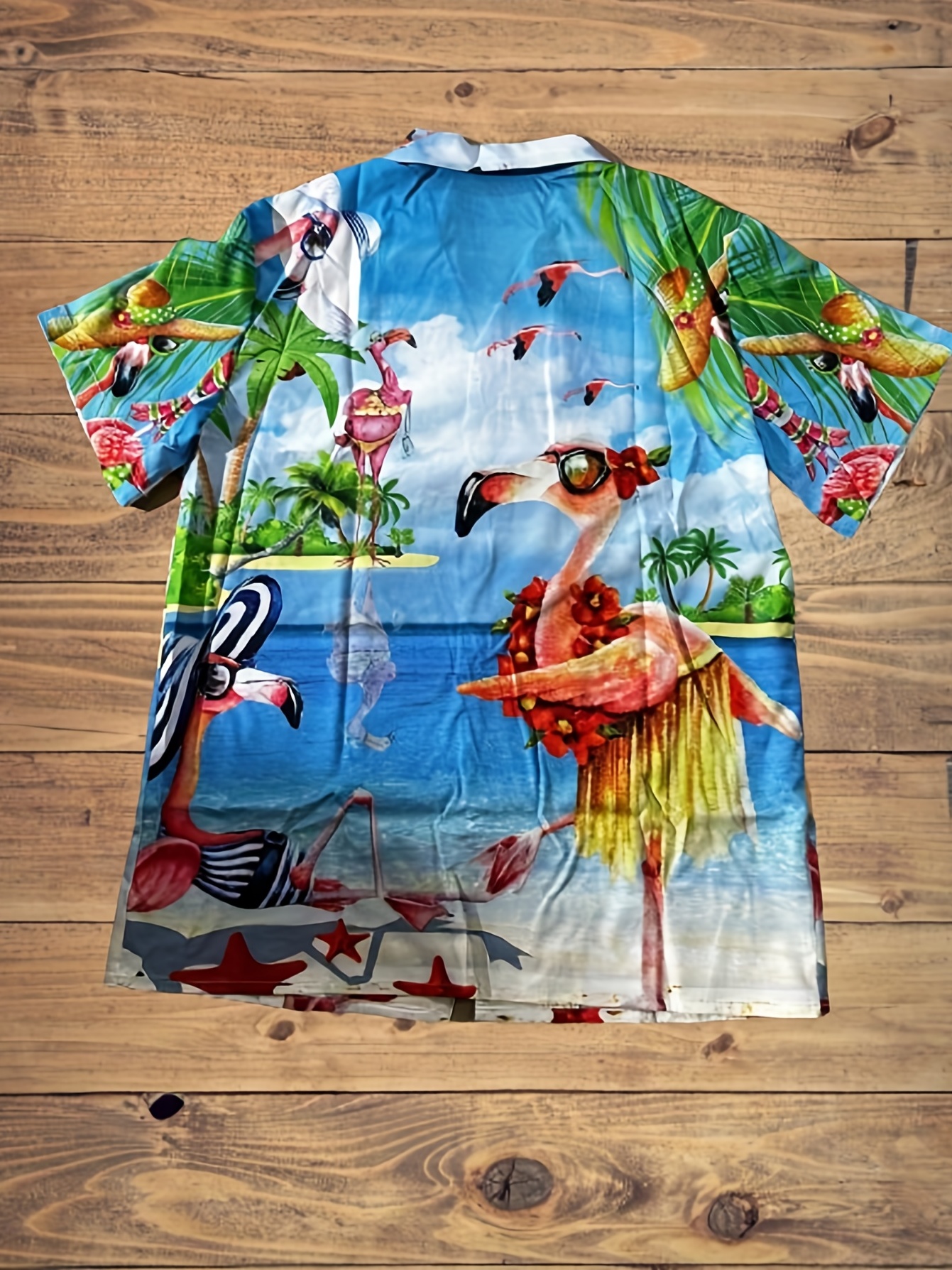 funny flamingo cowboy other pattern all over print mens casual short sleeve hawaiian shirt mens shirt for summer vacation resort details 22