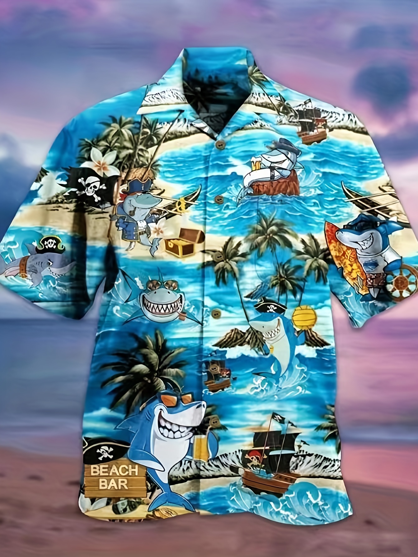 funny flamingo cowboy other pattern all over print mens casual short sleeve hawaiian shirt mens shirt for summer vacation resort details 39