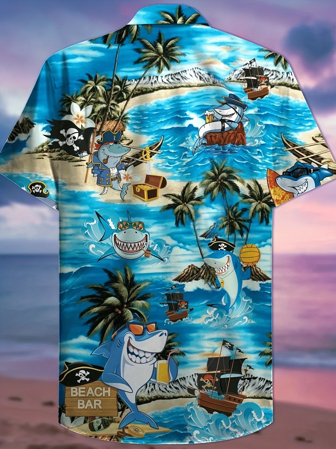 funny flamingo cowboy other pattern all over print mens casual short sleeve hawaiian shirt mens shirt for summer vacation resort details 40