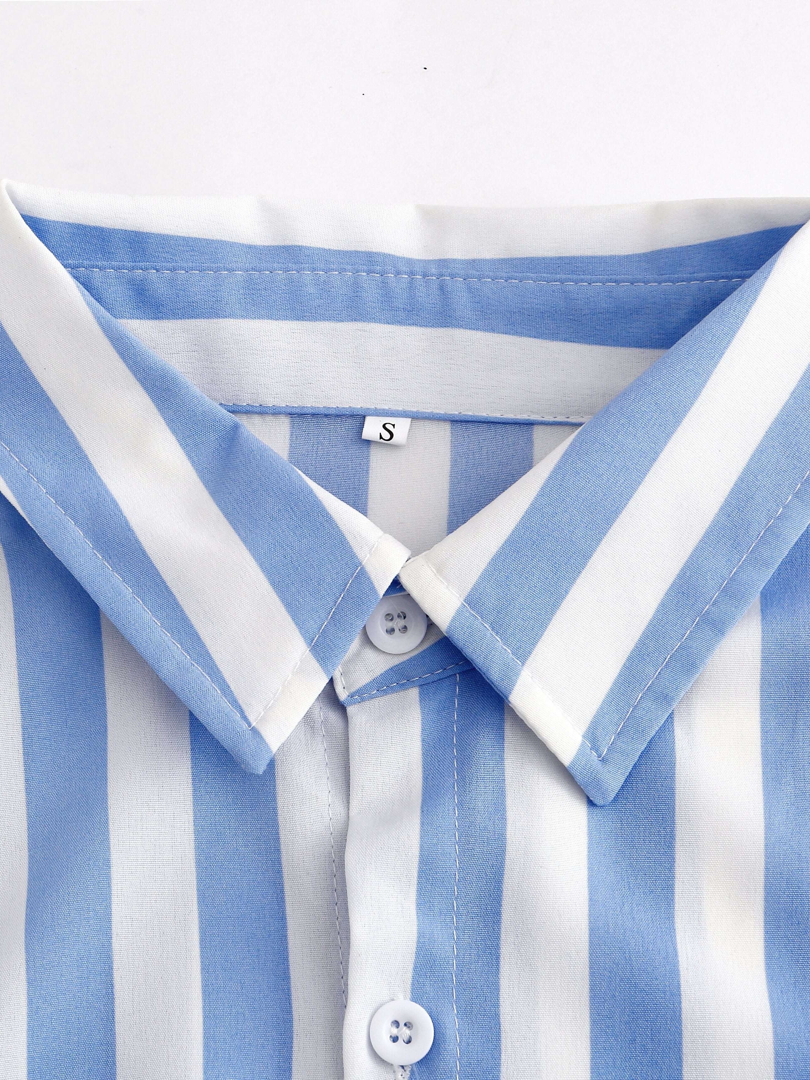 vertical stripe print mens casual short sleeve shirt mens shirt for summer vacation resort details 23