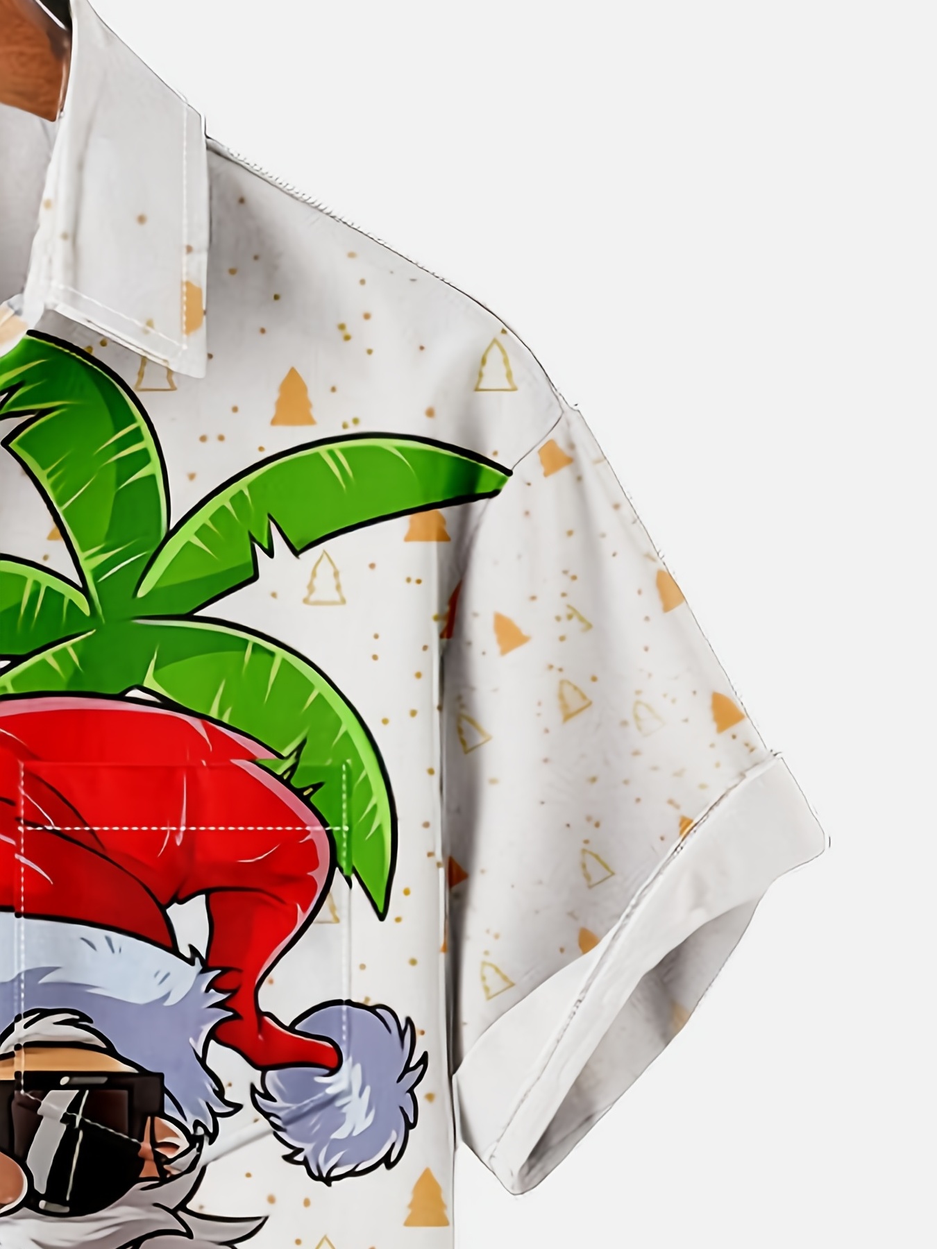 surf santa creative cartoon pattern mens short sleeve lapel hawaiian shirt for summer beach vacation details 2