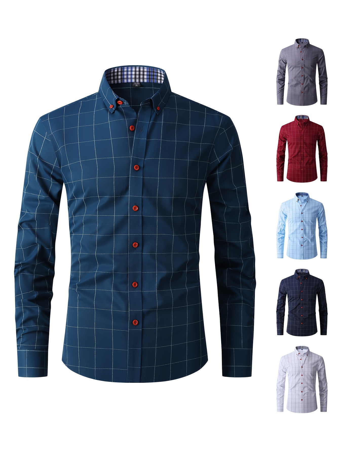 geometric pattern mens stylish daily long sleeve button up shirt spring fall creative gift for men details 30