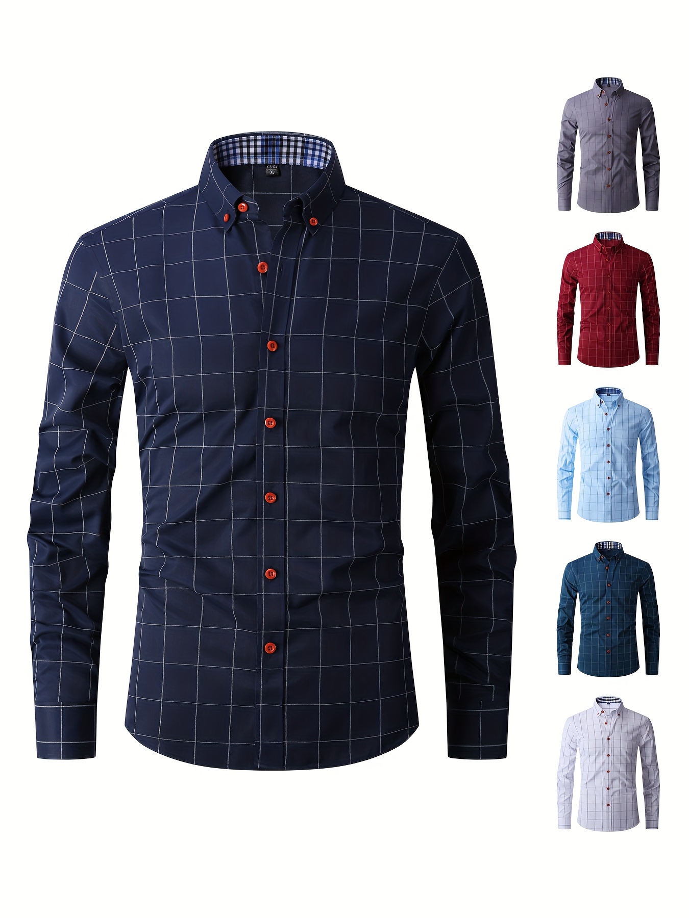 geometric pattern mens stylish daily long sleeve button up shirt spring fall creative gift for men details 38