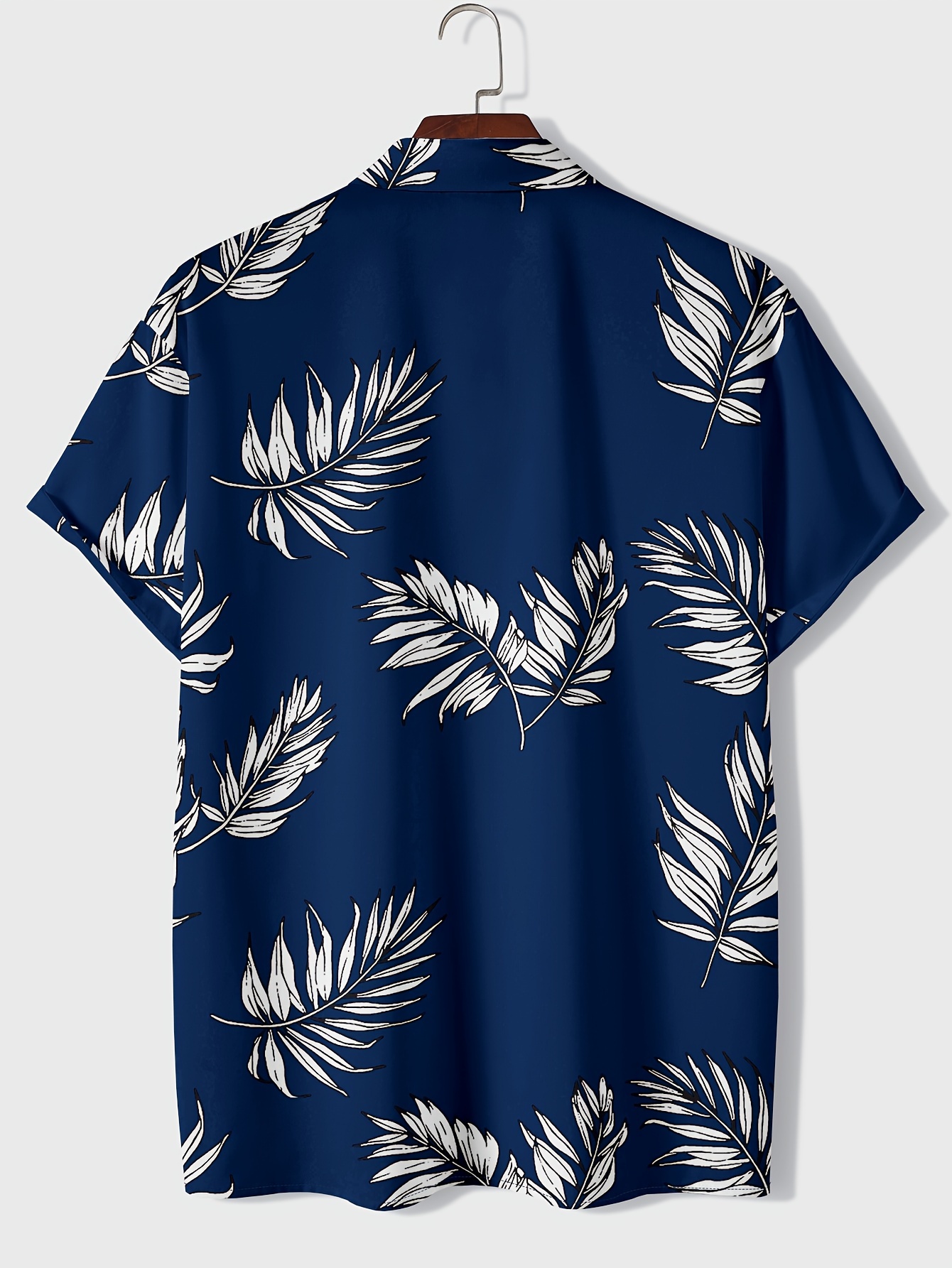 leaf random print mens trendy short sleeve lapel hawaiian shirt summer resort vacation details 0