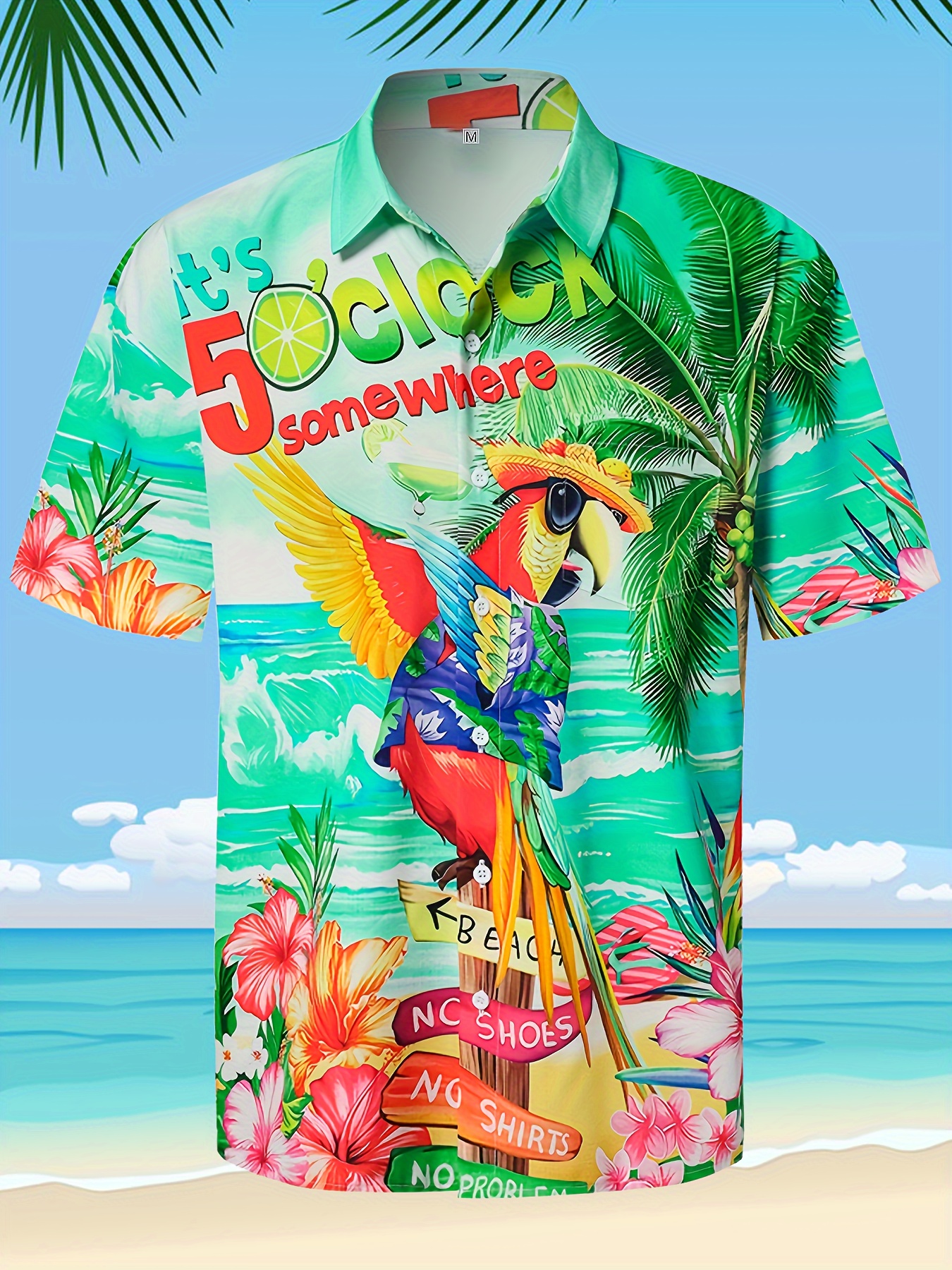 beach style parrot 3d print mens short sleeve casual hawaiian shirt for summer vacation details 0