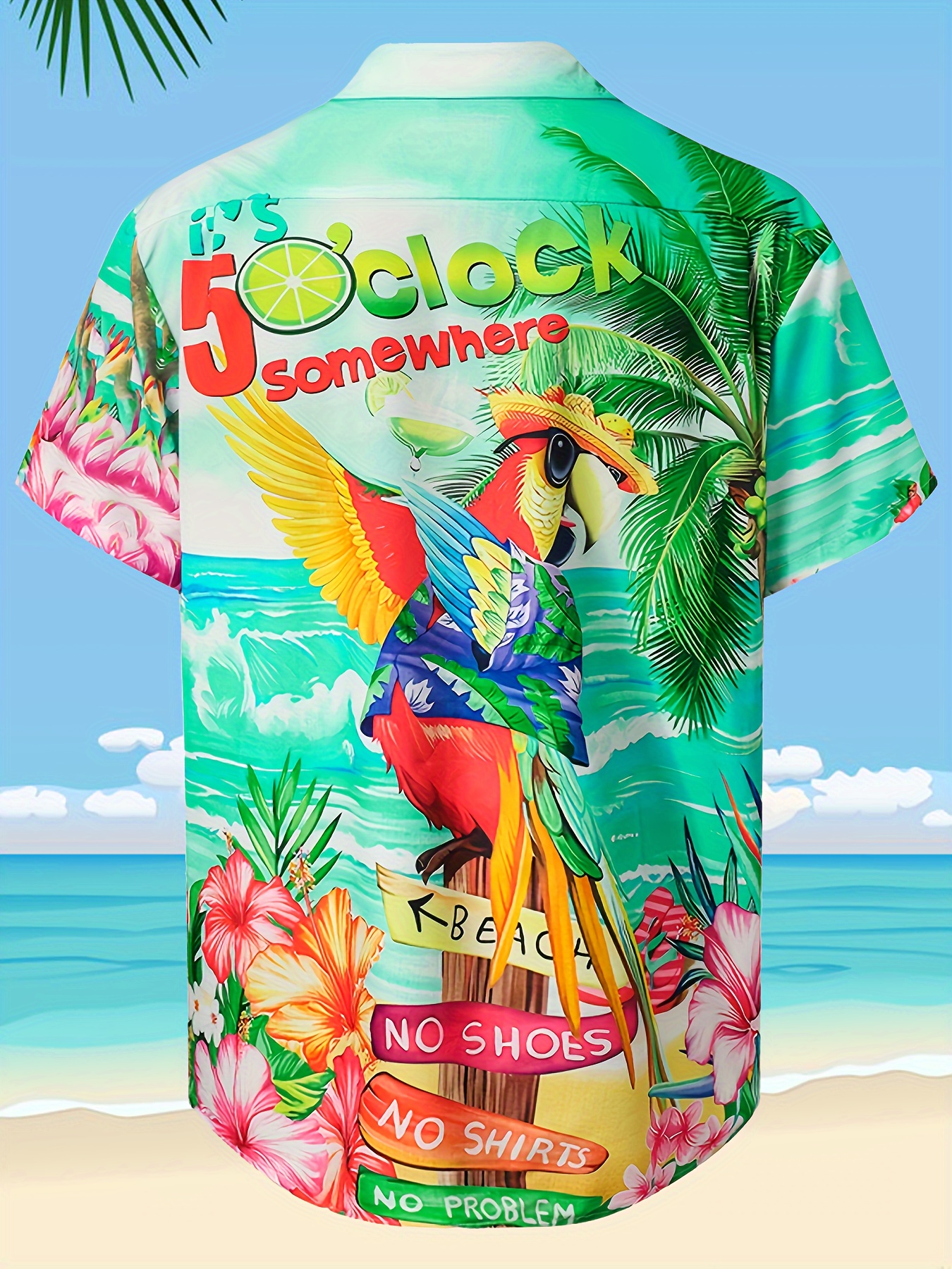 beach style parrot 3d print mens short sleeve casual hawaiian shirt for summer vacation details 1