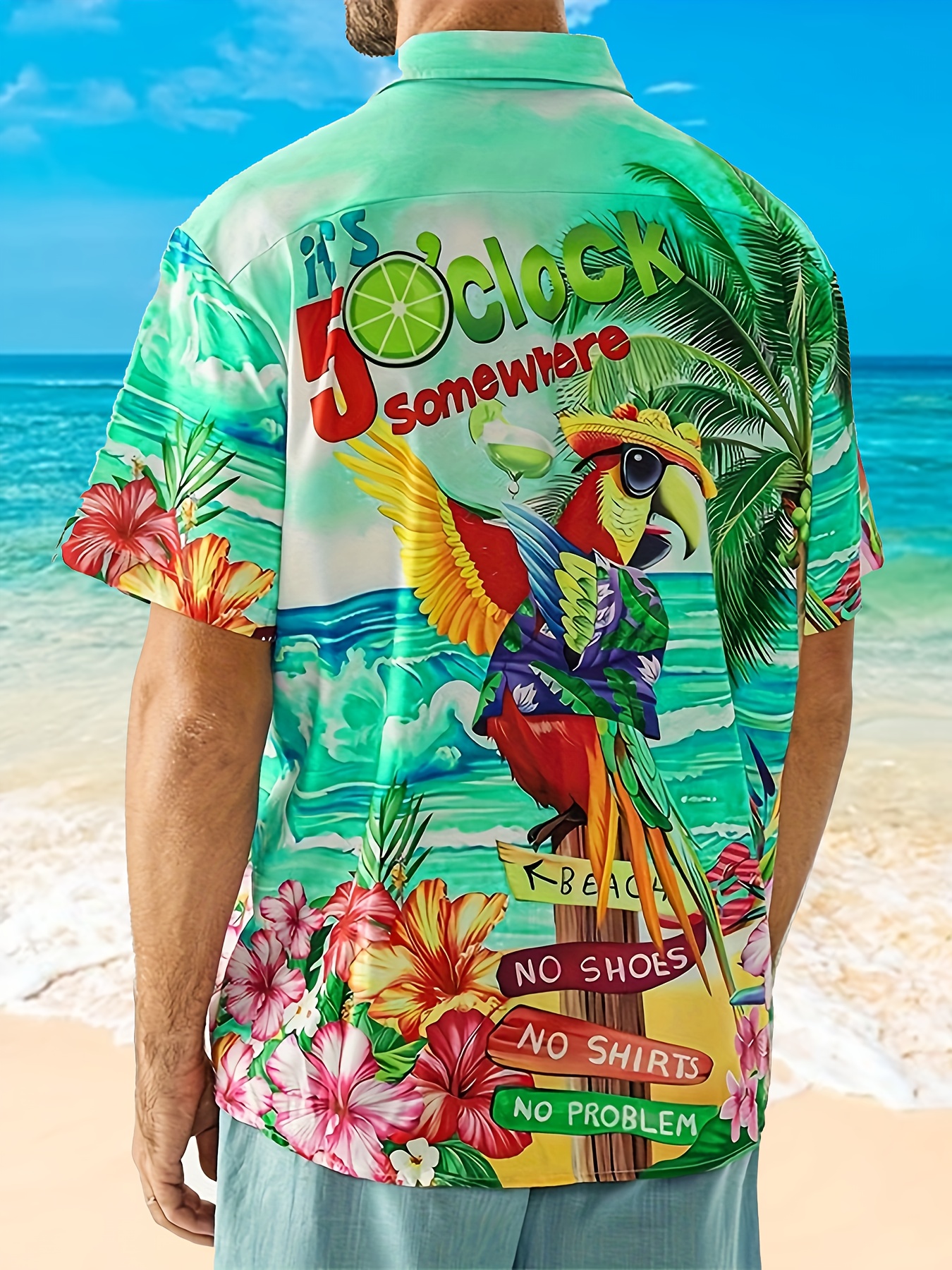 beach style parrot 3d print mens short sleeve casual hawaiian shirt for summer vacation details 3