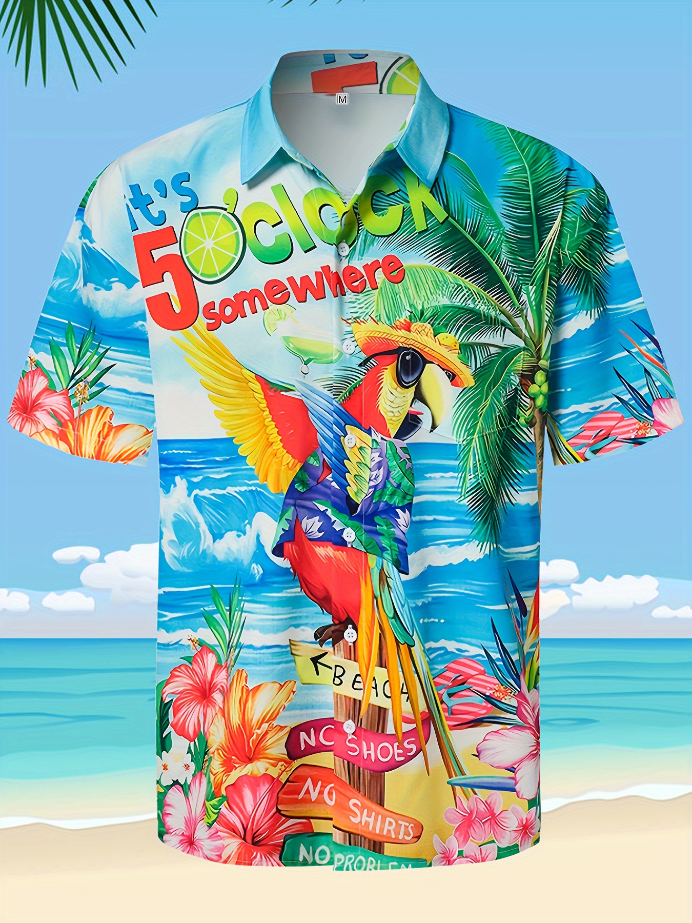 beach style parrot 3d print mens short sleeve casual hawaiian shirt for summer vacation details 8