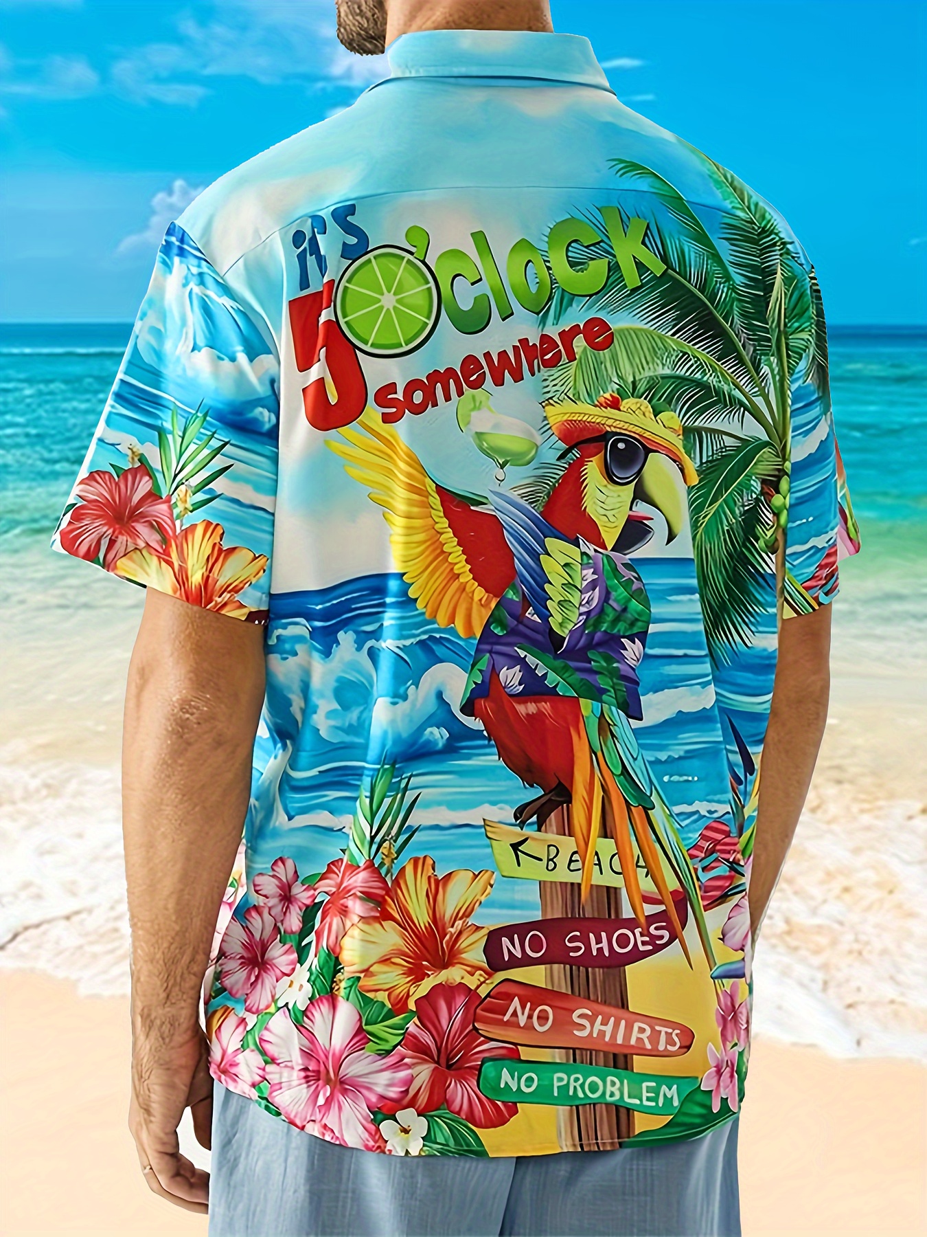 beach style parrot 3d print mens short sleeve casual hawaiian shirt for summer vacation details 9