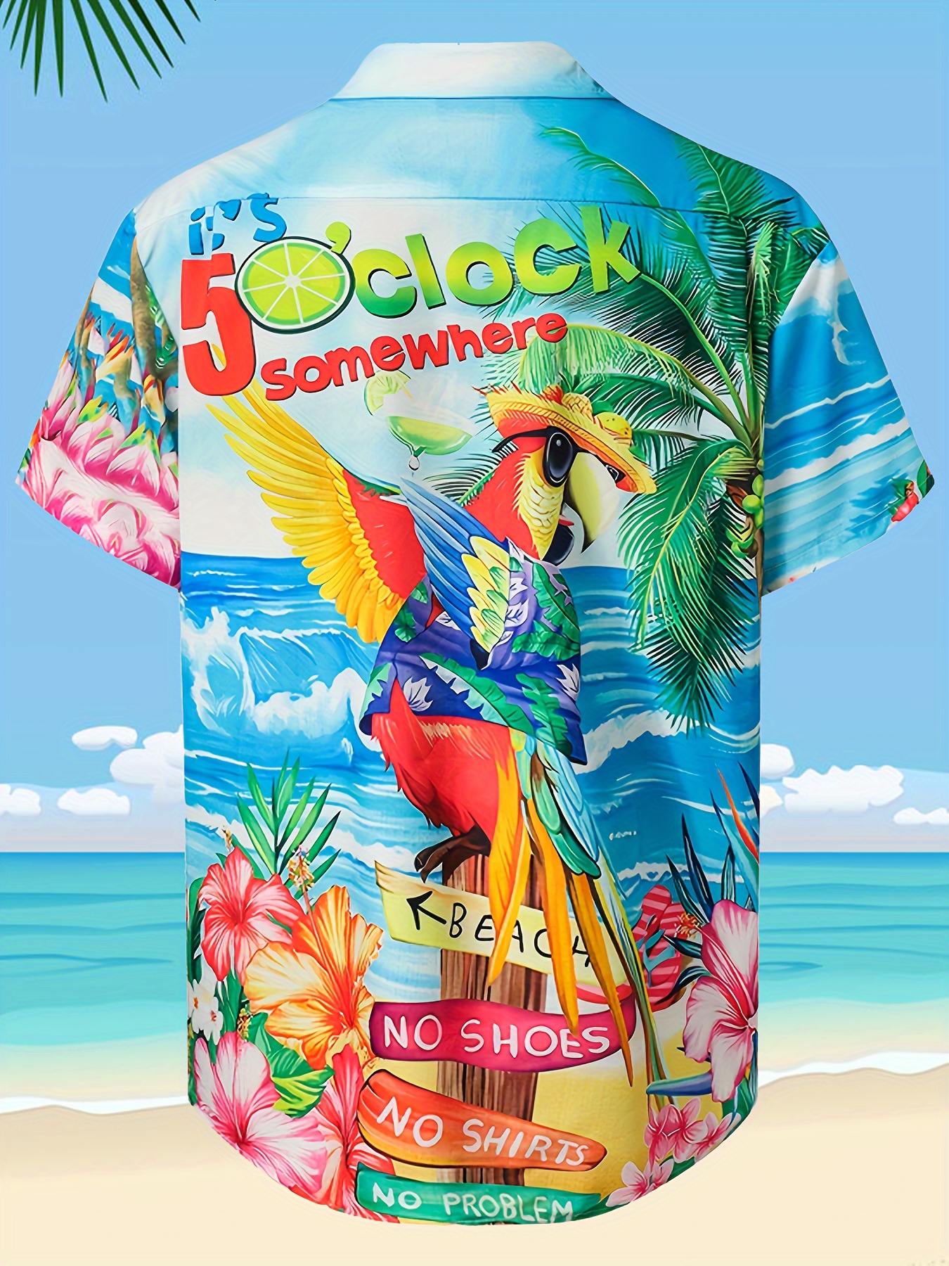 beach style parrot 3d print mens short sleeve casual hawaiian shirt for summer vacation details 10