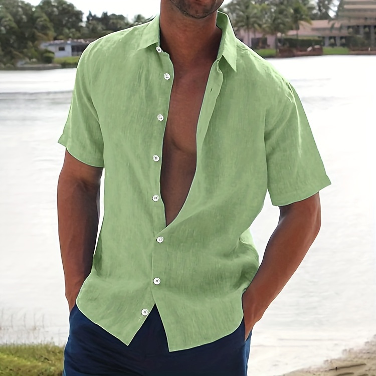 mens comfy short sleeve shirt for beach resort business details 0