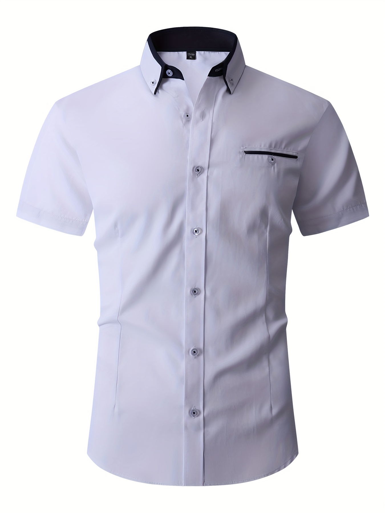 mens formal classic design button up short sleeve shirt male clothes for summer business occasion details 36