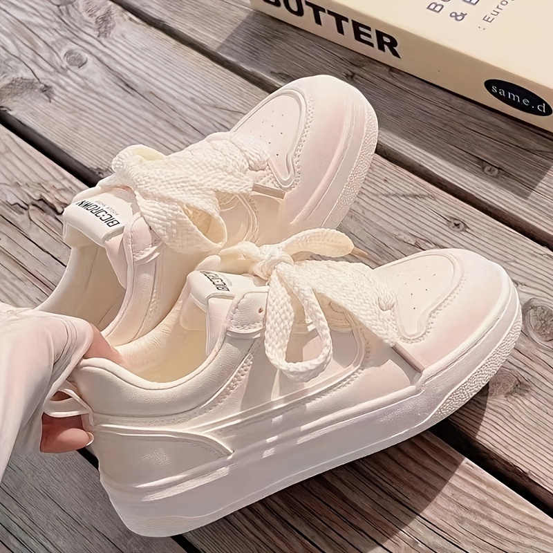 solid color casual sneakers women s lace platform soft sole details 3