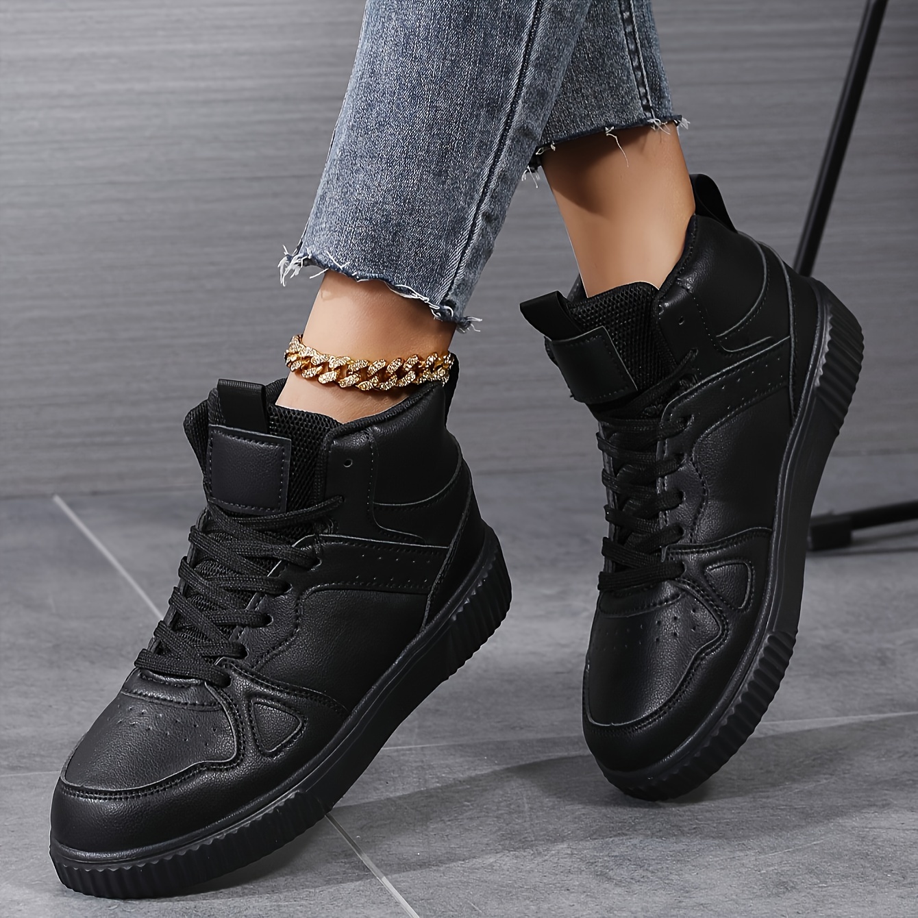 women s high top skate shoes casual solid color lace flat details 1