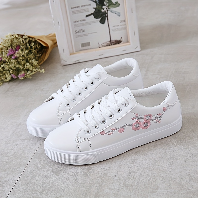 floral embroidered sneakers women s lace soft sole platform details 3