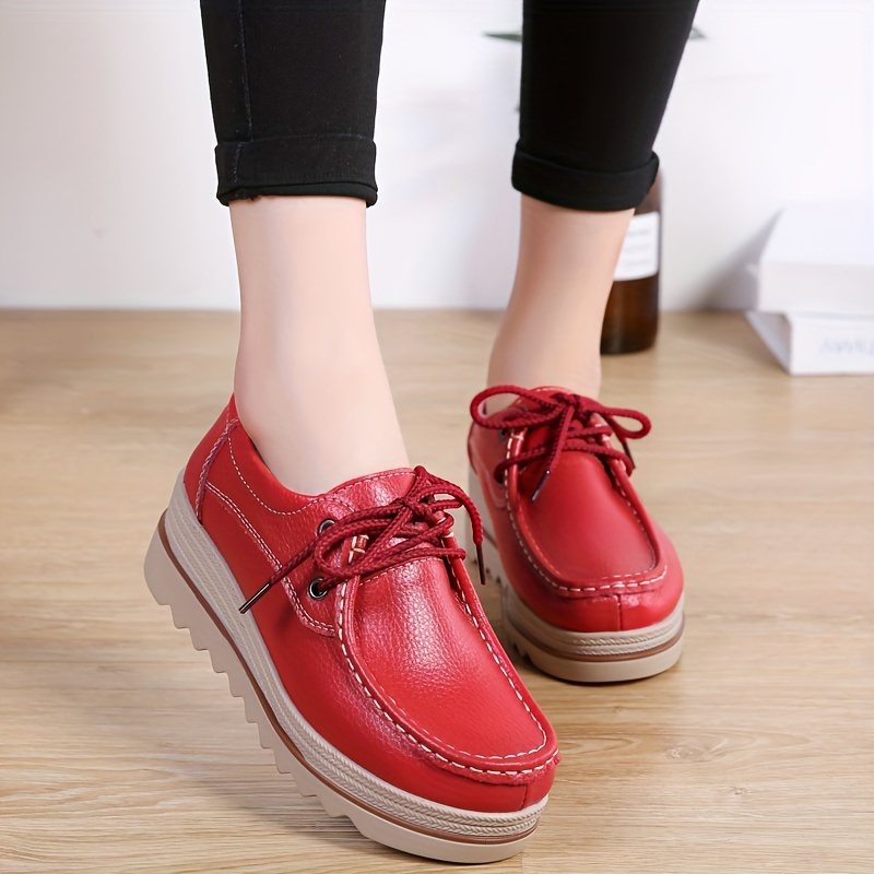 solid color casual sneakers women s lace platform soft sole details 2