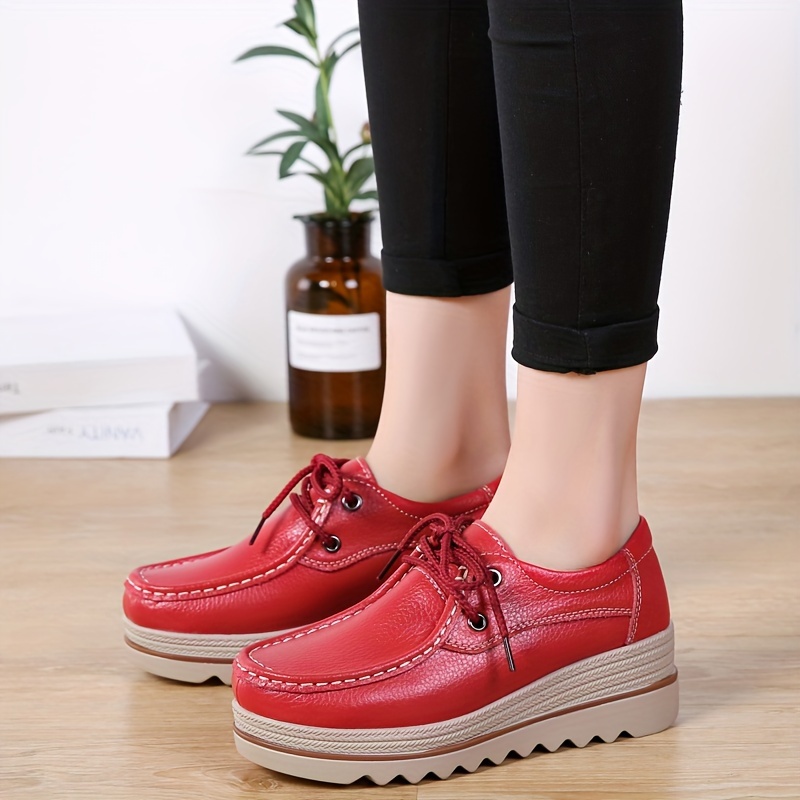 solid color casual sneakers women s lace platform soft sole details 3