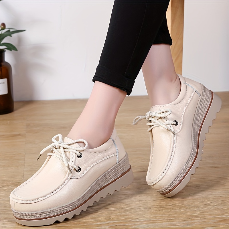 solid color casual sneakers women s lace platform soft sole details 4