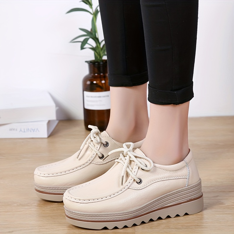 solid color casual sneakers women s lace platform soft sole details 5