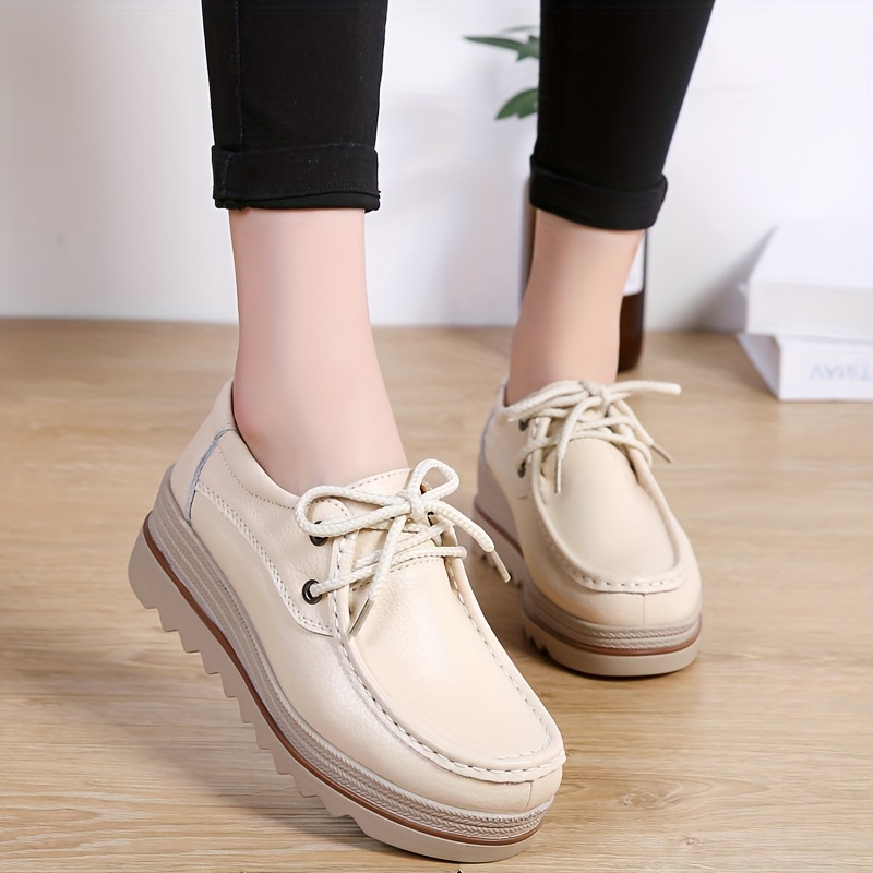 solid color casual sneakers women s lace platform soft sole details 6