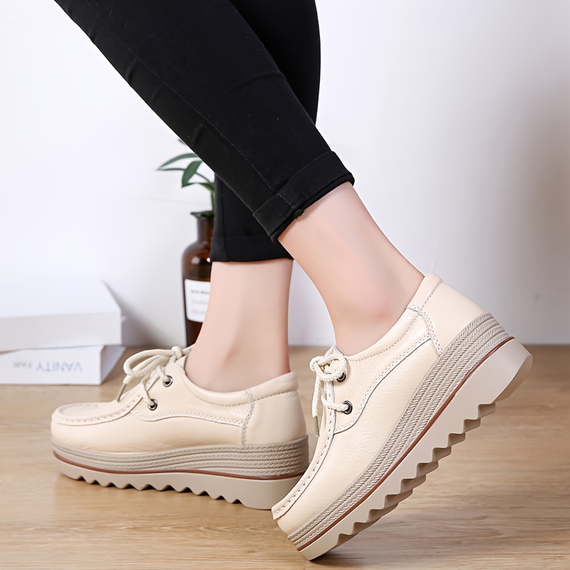 solid color casual sneakers women s lace platform soft sole details 7