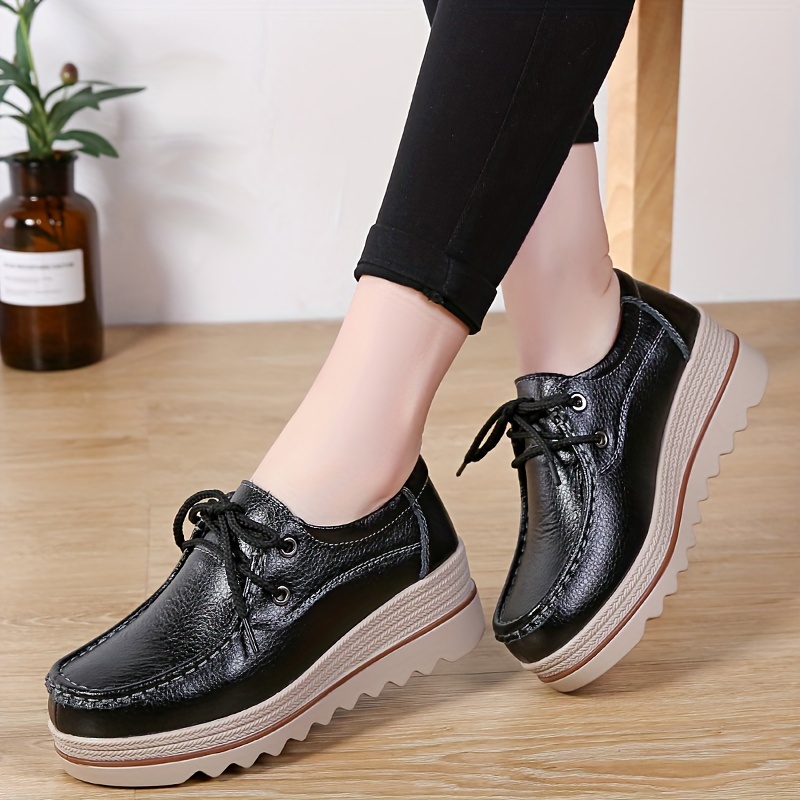 solid color casual sneakers women s lace platform soft sole details 8