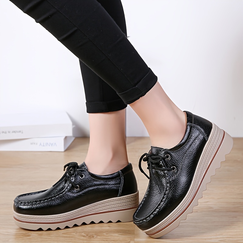 solid color casual sneakers women s lace platform soft sole details 10