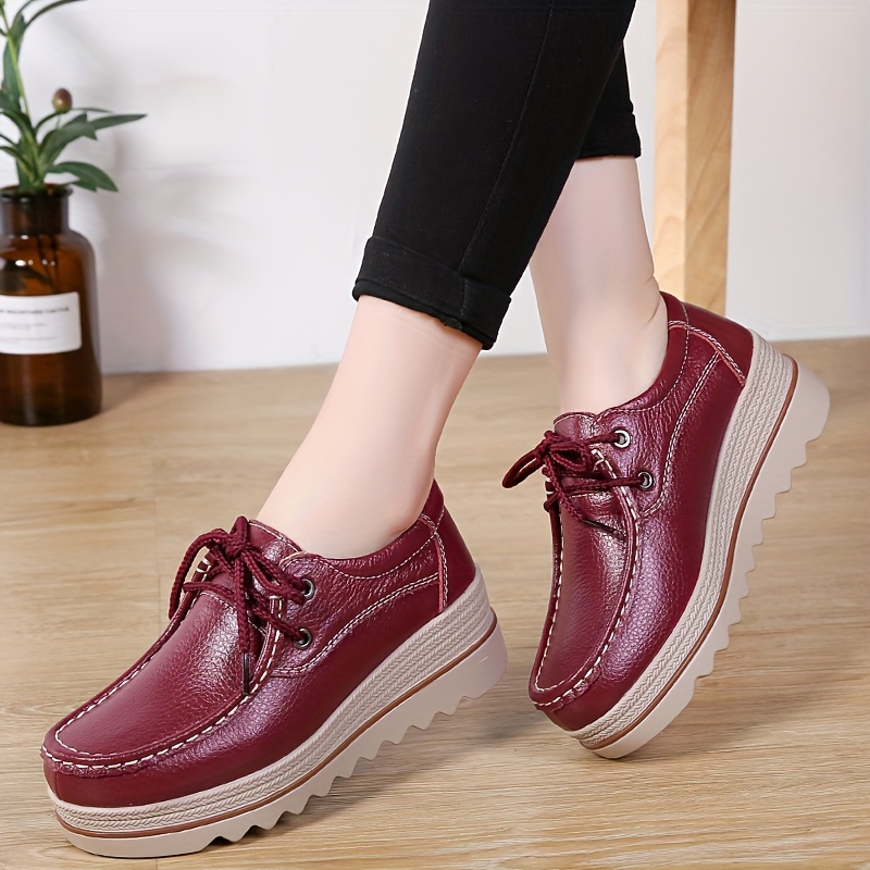 solid color casual sneakers women s lace platform soft sole details 11