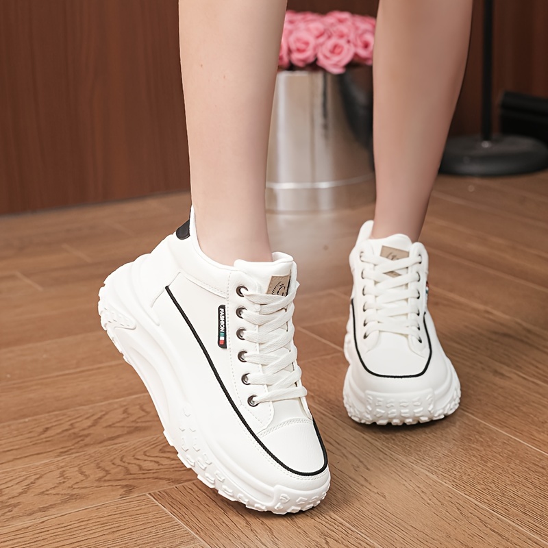 solid color casual sneakers women s lace soft sole platform details 1