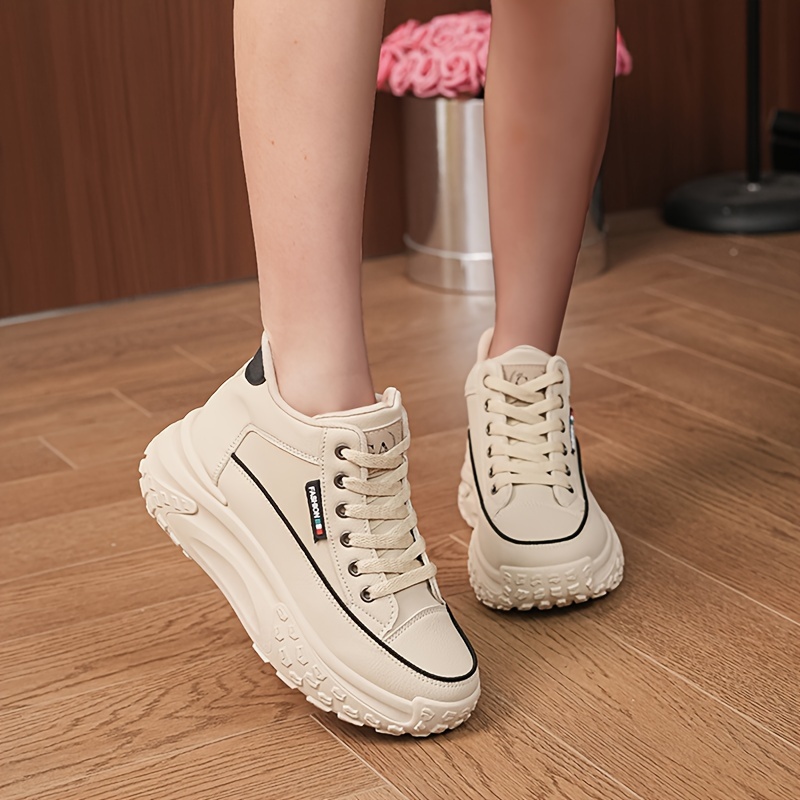 solid color casual sneakers women s lace soft sole platform details 2